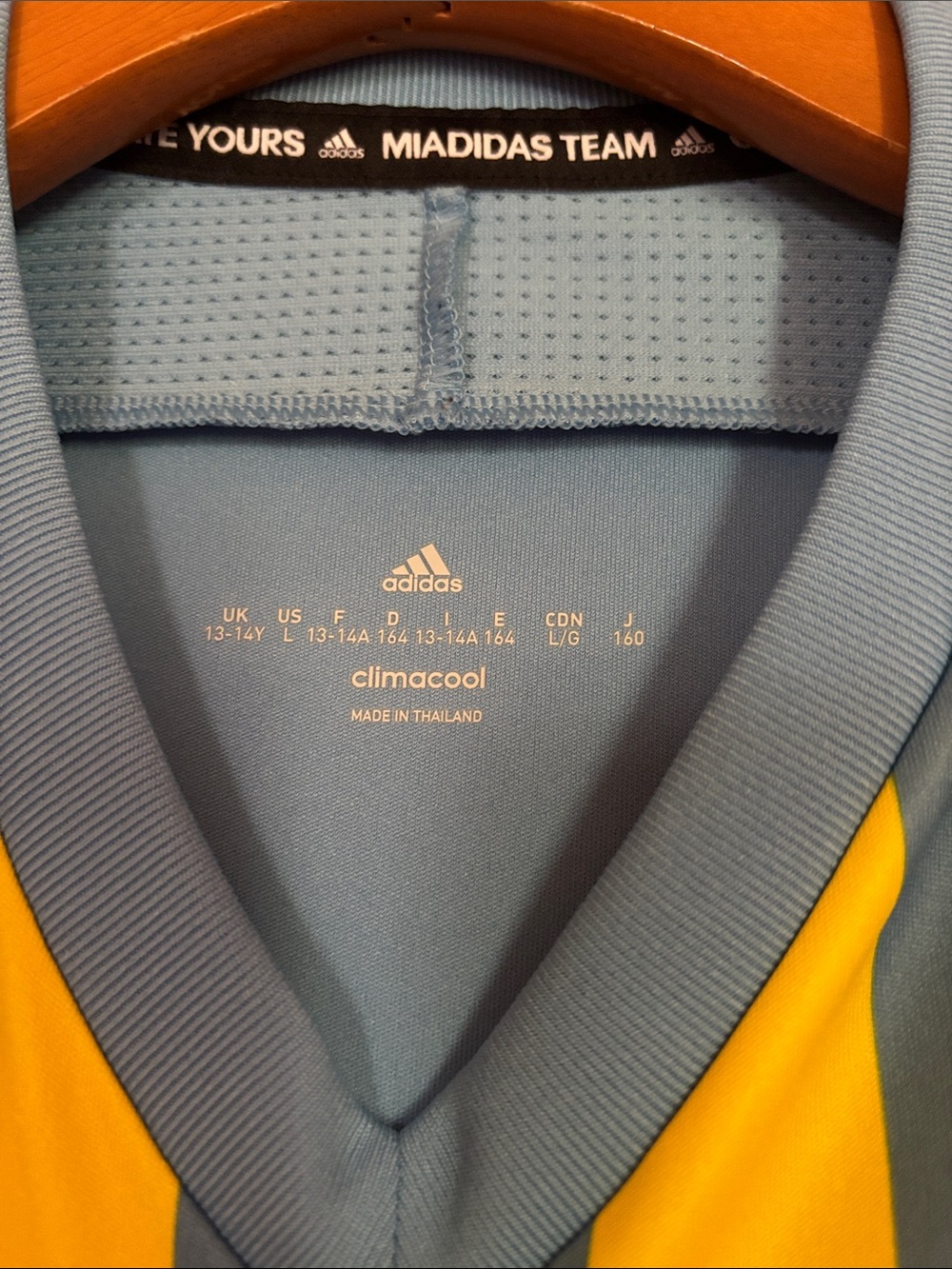 adidas Light Blue and Yellow Striped Long Sleeve Soccer Top. Youth Large - Picture 4 of 5